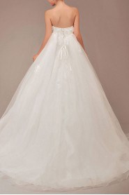 Organza Strapless Floor Length Ball Gown with Flowers