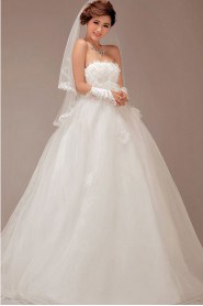 Organza Strapless Floor Length Ball Gown with Flowers