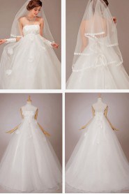 Organza Strapless Floor Length Ball Gown with Flowers