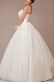 Satin Strapless Floor Length Ball Gown with Crystals