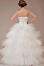 Satin and Tulle Strapless Floor Length Ball Gown with Flowers