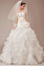 Organza Strapless Floor Length Ball Gown with Flower