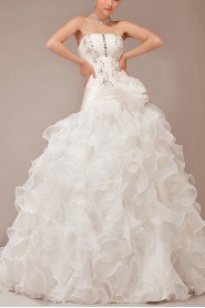 Organza Strapless Floor Length Ball Gown with Flower