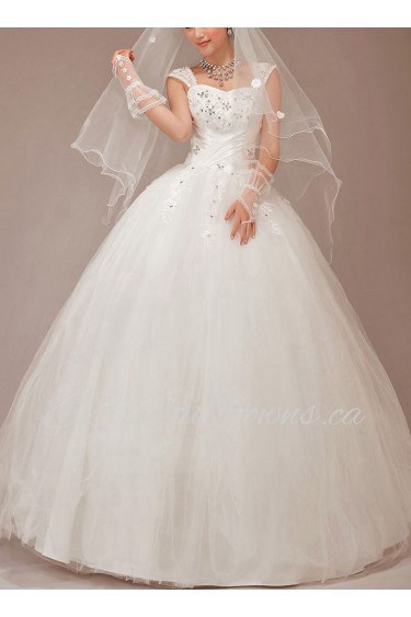 Satin and Tulle Straps Floor Length Ball Gown with Crystals