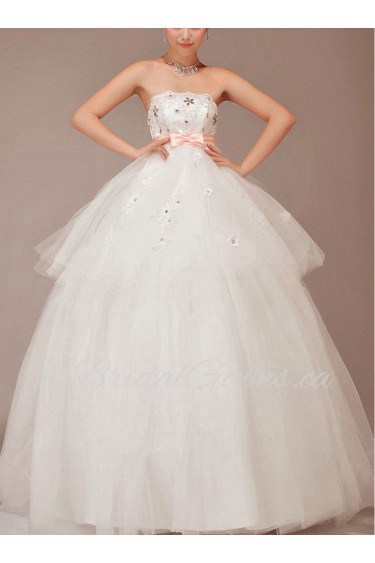 Satin and Tulle Strapless Floor Length Ball Gown with Sequins