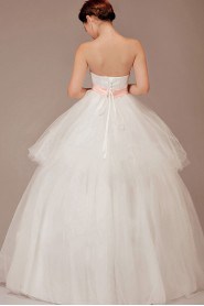 Satin and Tulle Strapless Floor Length Ball Gown with Sequins