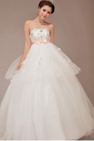 Satin and Tulle Strapless Floor Length Ball Gown with Sequins