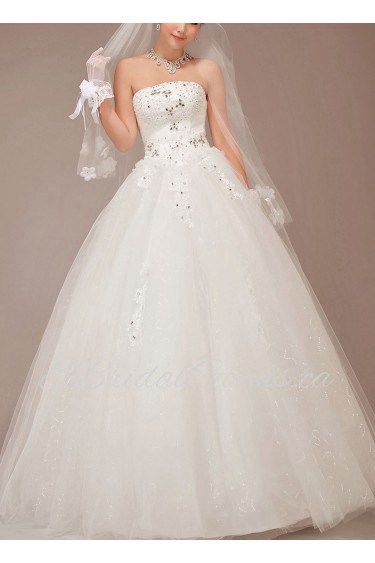 Tulle Strapless Floor Length Ball Gown with Crystals