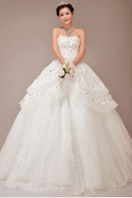 Satin and Lace Sweetheart Floor Length Ball Gown with Crystals