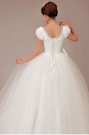 Satin Bateau Neckline Floor Length Ball Gown with Crystals