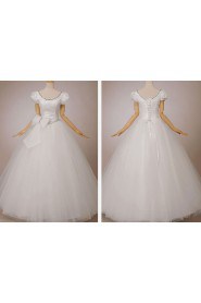 Satin Bateau Neckline Floor Length Ball Gown with Crystals