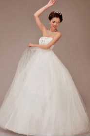 Satin and Tulle Strapless Floor Length Ball Gown with Crystals