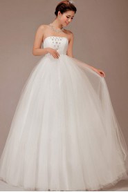 Satin and Tulle Strapless Floor Length Ball Gown with Crystals