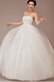 Satin and Tulle Strapless Floor Length Ball Gown with Crystals