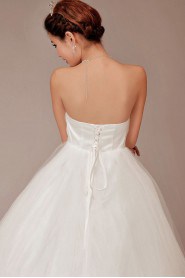 Satin and Tulle Strapless Floor Length Ball Gown with Crystals