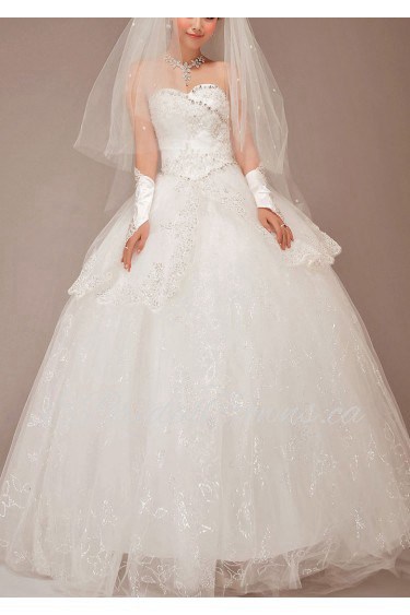 Satin and Lace Sweetheart Floor Length Ball Gown with Crystals