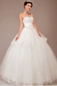 Satin and Lace Sweetheart Floor Length Ball Gown with Crystals