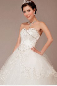 Satin and Lace Sweetheart Floor Length Ball Gown with Crystals