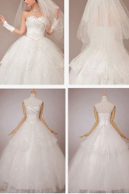 Satin and Lace Sweetheart Floor Length Ball Gown with Crystals