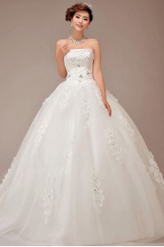 Satin Strapless Floor Length Ball Gown with Sequins