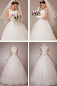 Satin and Tulle Straps Floor Length Ball Gown with Embroidered