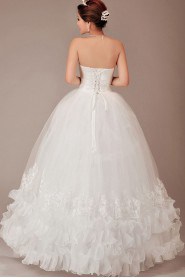 Organza Strapless Floor Length Ball Gown with Crystals