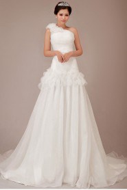 Organza  Chapel Train A-Line Dress with Flowers