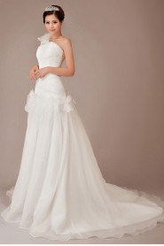 Organza  Chapel Train A-Line Dress with Flowers