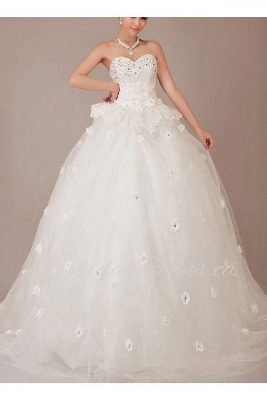 Lace Sweetheart Chapel Train Ball Gown with Crystals