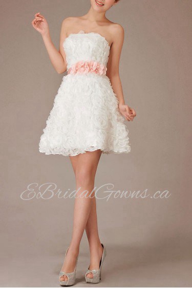 Chiffon Strapless Short A-Line Dress with Flowers