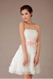 Chiffon Strapless Short A-Line Dress with Flowers