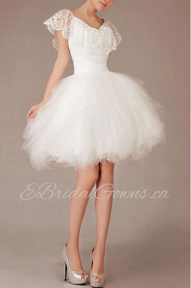 Lace V-Neck Short Ball Gown with Ruffle