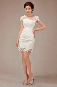 Tulle Bateau Neckline Short Sheath Dress with Applique