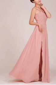 Chiffon Straps Floor Length A-Line Dress with Ruched