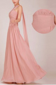 Chiffon  Floor Length A-Line Dress with Ruched