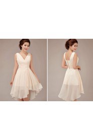 Chiffon V-Neck Knee-Length A-Line Dress with Ruffle