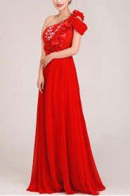 Chiffon  Floor Length Column Dress with Flowers