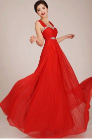 Chiffon Straps Floor Length A-Line Dress with Crystals