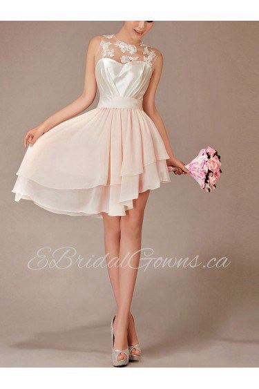 Chiffon Jewel Neckline Short A-Line Dress with Ruffle