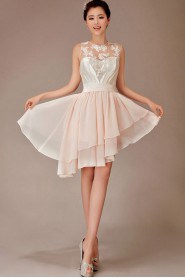 Chiffon Jewel Neckline Short A-Line Dress with Ruffle