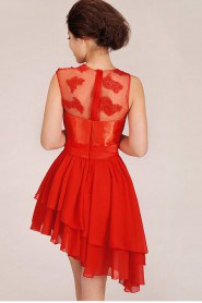 Chiffon Jewel Neckline Short A-Line Dress with Ruffle