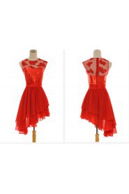 Chiffon Jewel Neckline Short A-Line Dress with Ruffle