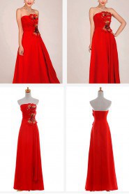 Chiffon Strapless Floor Length A-Line Dress with Embroidered