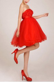 Organza Strapless Short Ball Gown with Crystals