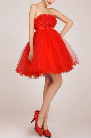 Organza Strapless Short Ball Gown with Crystals