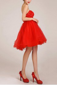 Organza Strapless Short Ball Gown with Crystals