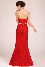 Satin and Lace Sweetheart Floor Length Sheath Dress with Crystals