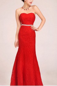 Satin and Lace Sweetheart Floor Length Sheath Dress with Crystals