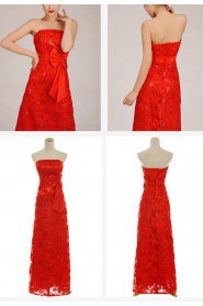 Satin and Lace Strapless Floor Length Column Dress with Embroidered