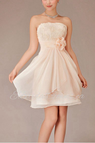 Chiffon Strapless Short Column Dress with Flowers